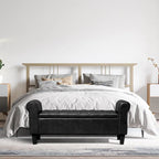 Banc coffre de rangement en cuir avec accoudoirs, 2 places, Beige / Marron / Noir