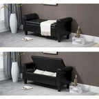 Banc coffre de rangement en cuir avec accoudoirs, 2 places, Beige / Marron / Noir