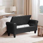 Banc coffre de rangement en cuir avec accoudoirs, 2 places, Beige / Marron / Noir