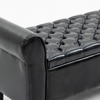 Banc coffre de rangement en cuir avec accoudoirs, 2 places, Beige / Marron / Noir