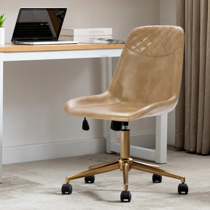 Fauteuil de bureau pivotant en similicuir brun jaunâtre / camel pour 1 personne