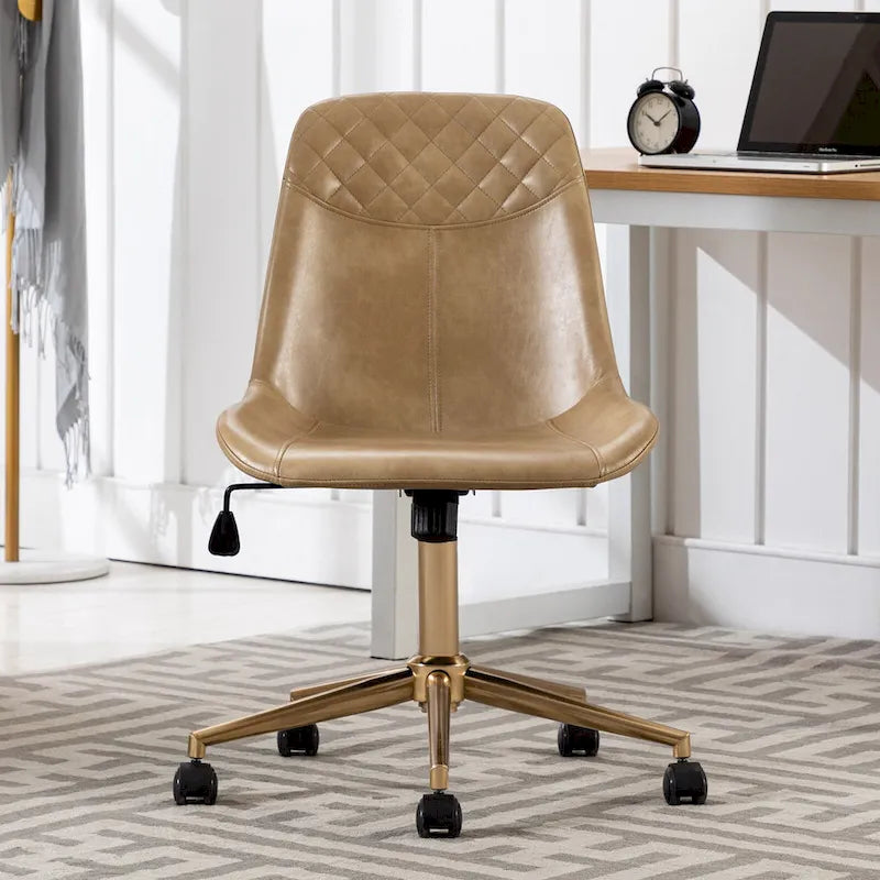 Fauteuil de bureau pivotant en similicuir brun jaunâtre / camel pour 1 personne