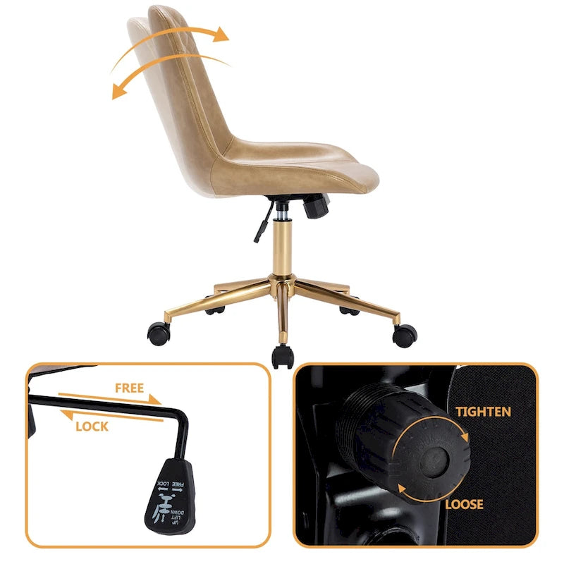 Fauteuil de bureau pivotant en similicuir brun jaunâtre / camel pour 1 personne