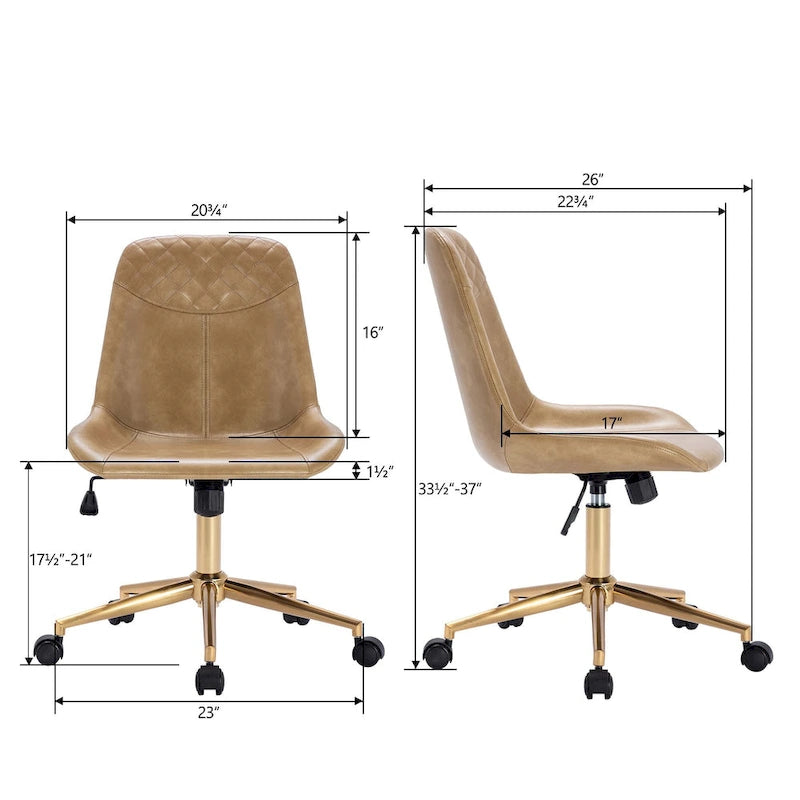 Fauteuil de bureau pivotant en similicuir brun jaunâtre / camel pour 1 personne