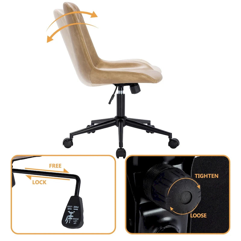Fauteuil de bureau pivotant en similicuir brun jaunâtre / camel pour 1 personne