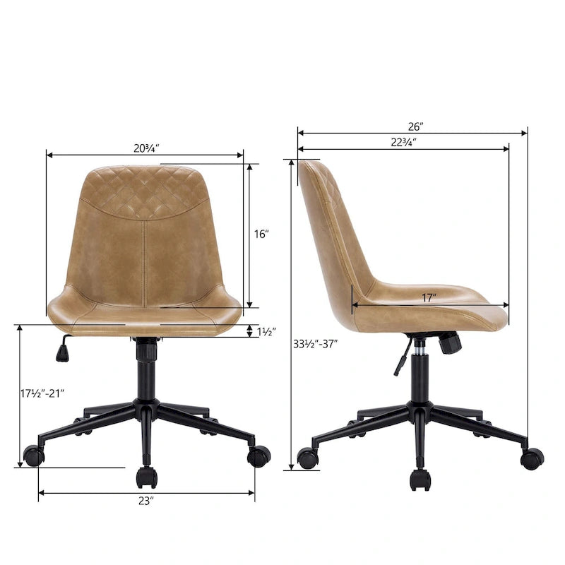 Fauteuil de bureau pivotant en similicuir brun jaunâtre / camel pour 1 personne