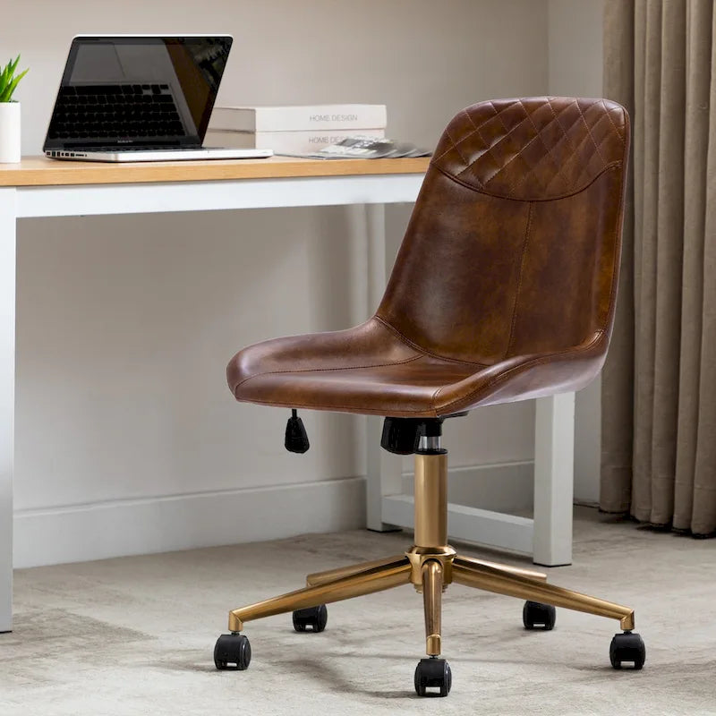 Fauteuil de bureau pivotant en similicuir brun jaunâtre / camel pour 1 personne