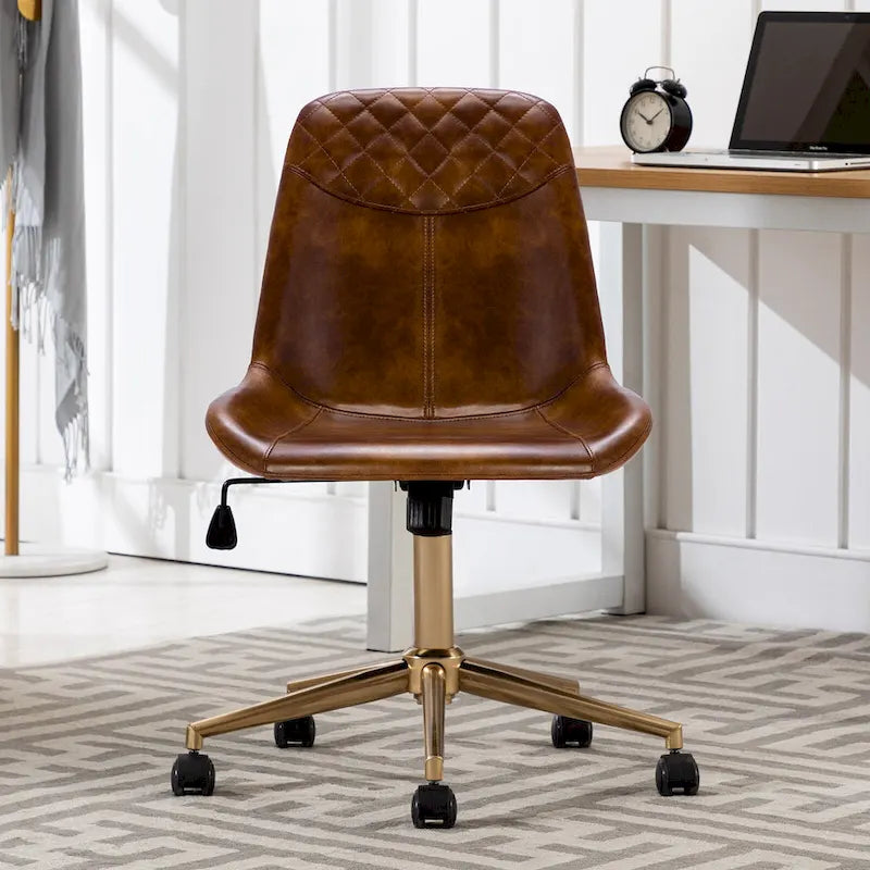 Fauteuil de bureau pivotant en similicuir brun jaunâtre / camel pour 1 personne