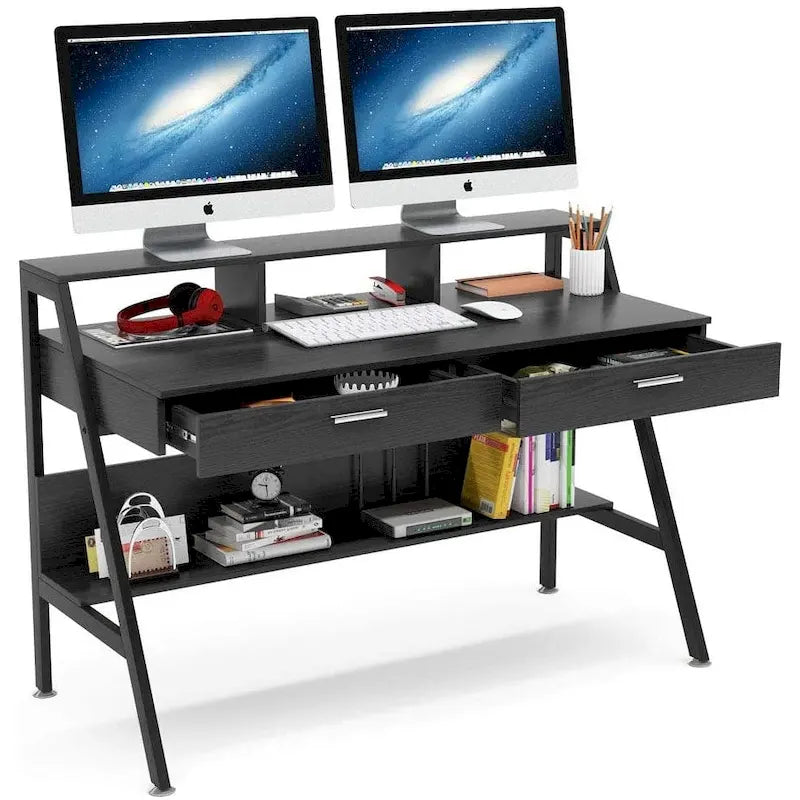 Hamac double blanc/noir avec support, 2 places, capacité de 204 kg