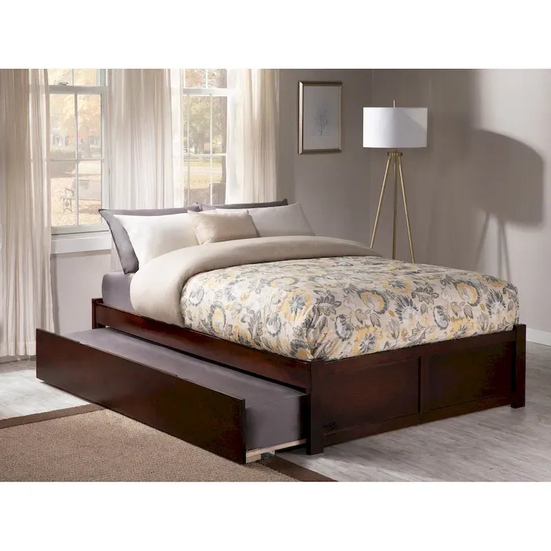 Lit plateforme avec lit gigogne noyer/blanc/espresso/gris, très grand lit, 2 places