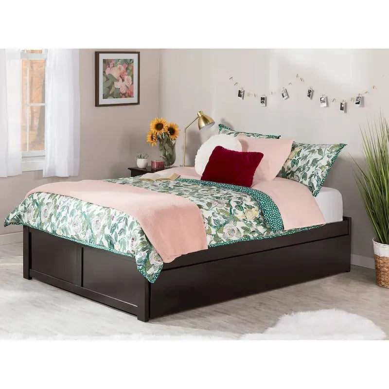 Lit plateforme avec lit gigogne noyer/blanc/espresso/gris, très grand lit, 2 places