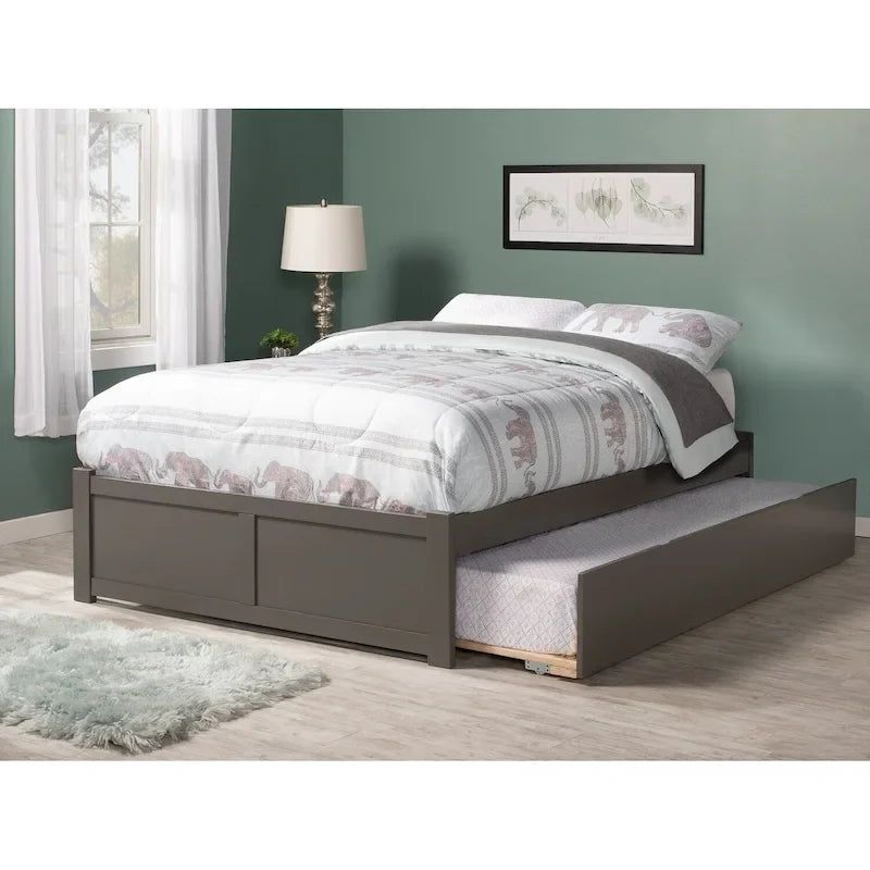 Lit plateforme avec lit gigogne noyer/blanc/espresso/gris, très grand lit, 2 places