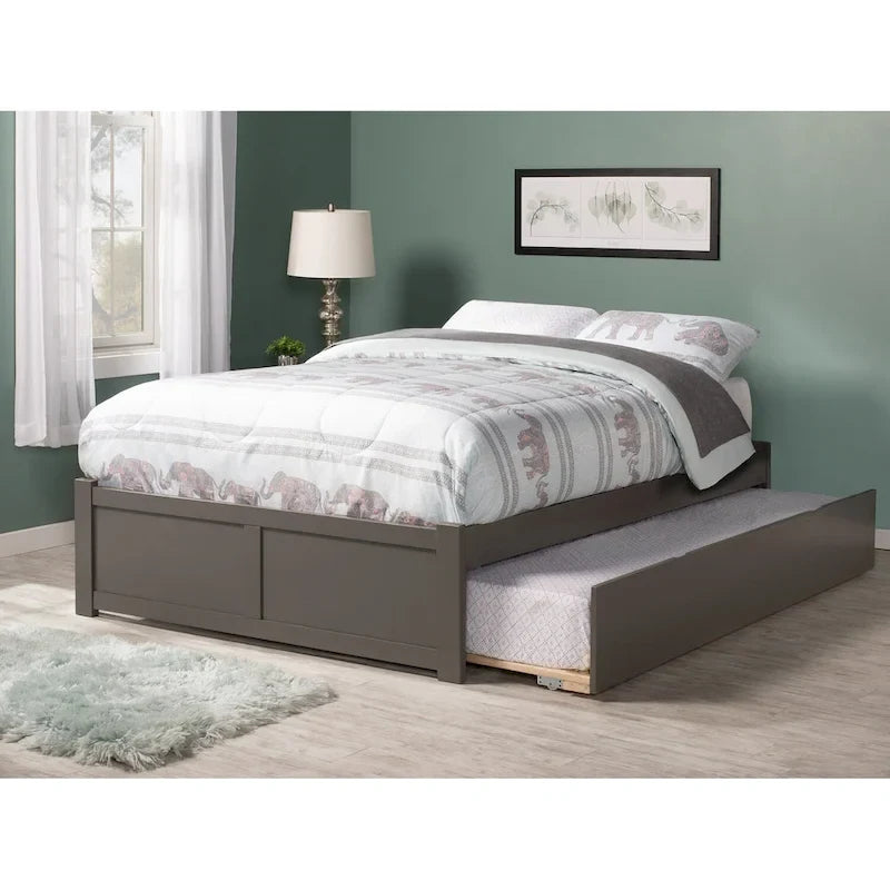 Lit plateforme avec lit gigogne noyer/blanc/espresso/gris, très grand lit, 2 places