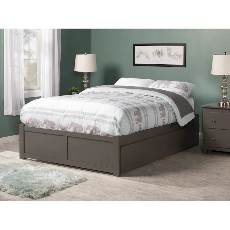 Lit plateforme avec lit gigogne noyer/blanc/espresso/gris, très grand lit, 2 places