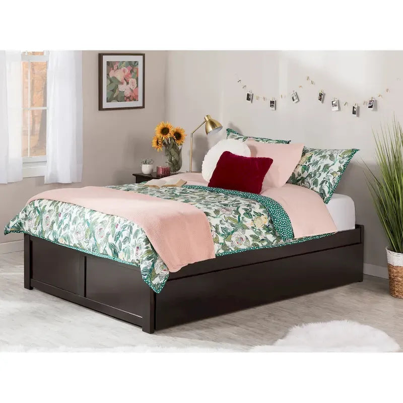 Lit plateforme avec lit gigogne noyer/blanc/espresso/gris, très grand lit, 2 places