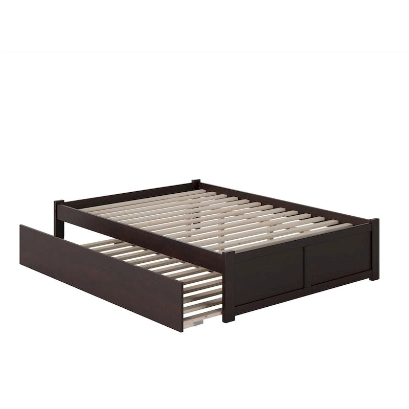 Lit plateforme avec lit gigogne noyer/blanc/espresso/gris, très grand lit, 2 places
