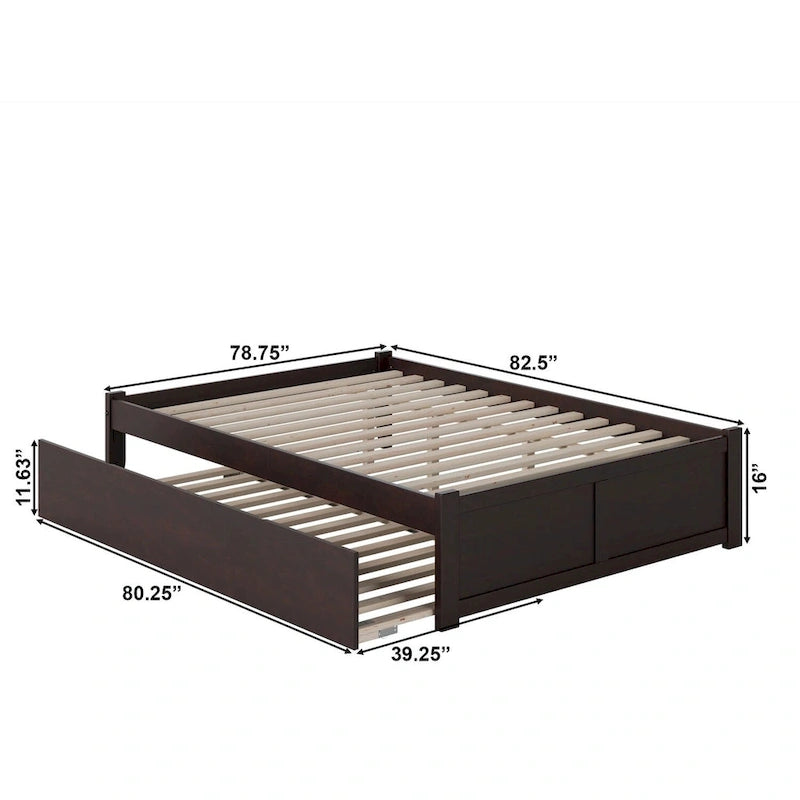 Lit plateforme avec lit gigogne noyer/blanc/espresso/gris, très grand lit, 2 places