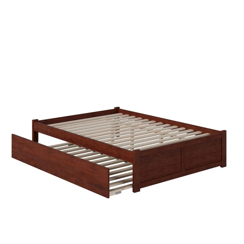Lit plateforme avec lit gigogne noyer/blanc/espresso/gris, très grand lit, 2 places