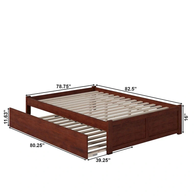 Lit plateforme avec lit gigogne noyer/blanc/espresso/gris, très grand lit, 2 places