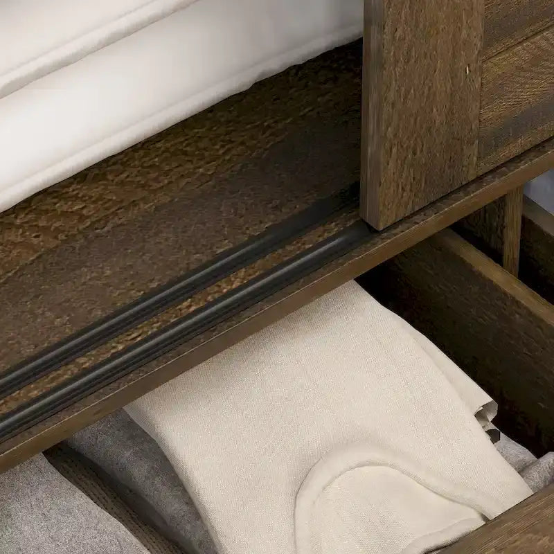 Armoire coulissante 4 portes avec tiroirs et tringle à vêtements, aspect bois foncé
