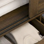 Armoire coulissante 4 portes avec tiroirs et tringle à vêtements, aspect bois foncé