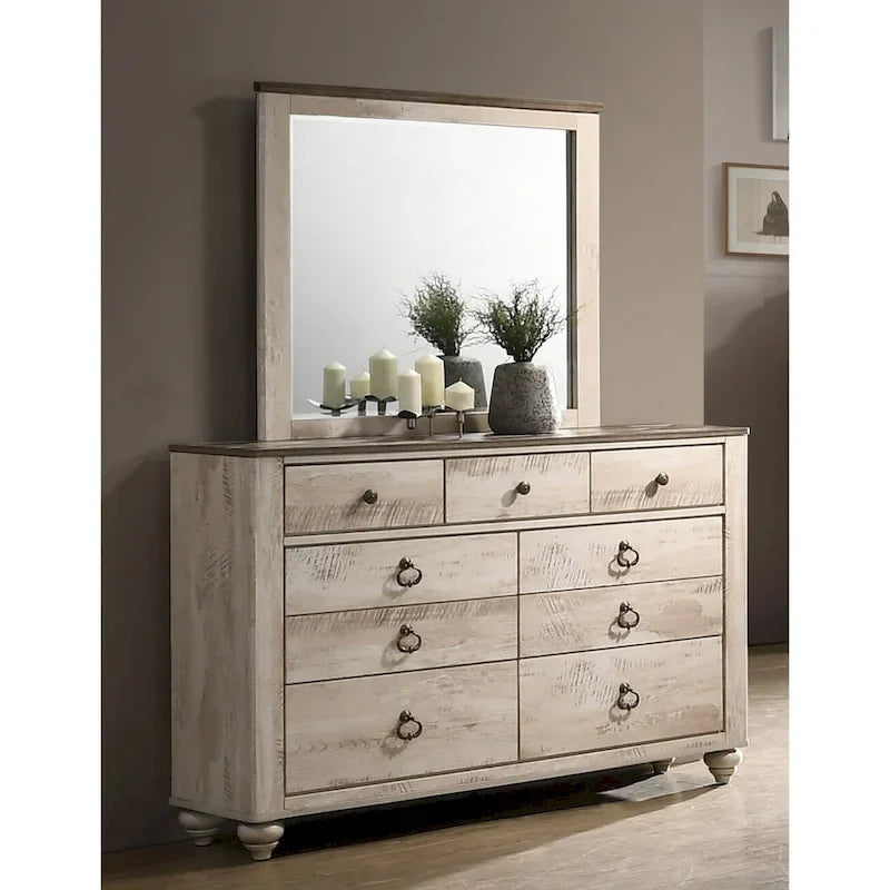 Ensemble de chambre à coucher traîneau blanchi – 5 pièces, grand lit/très grand lit