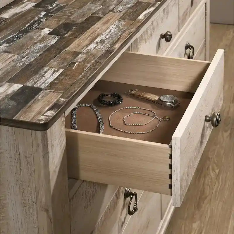 Ensemble de chambre à coucher traîneau blanchi – 5 pièces, grand lit/très grand lit
