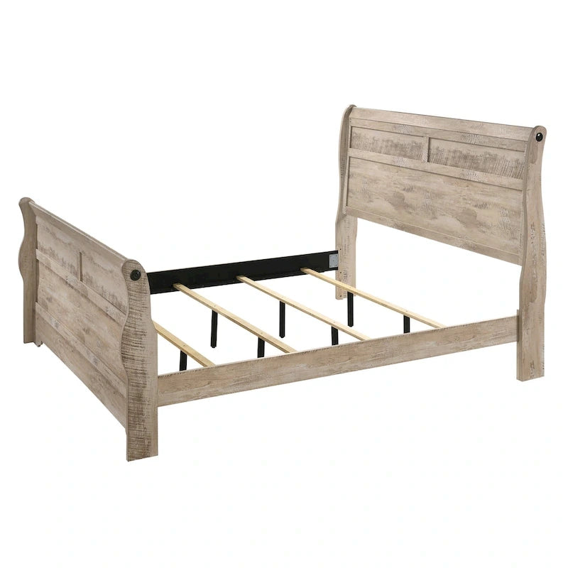 Ensemble de chambre à coucher traîneau blanchi – 5 pièces, grand lit/très grand lit