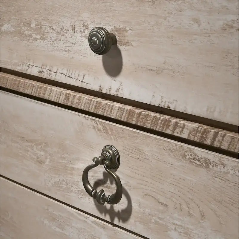 Ensemble de chambre à coucher traîneau blanchi – 5 pièces, grand lit/très grand lit
