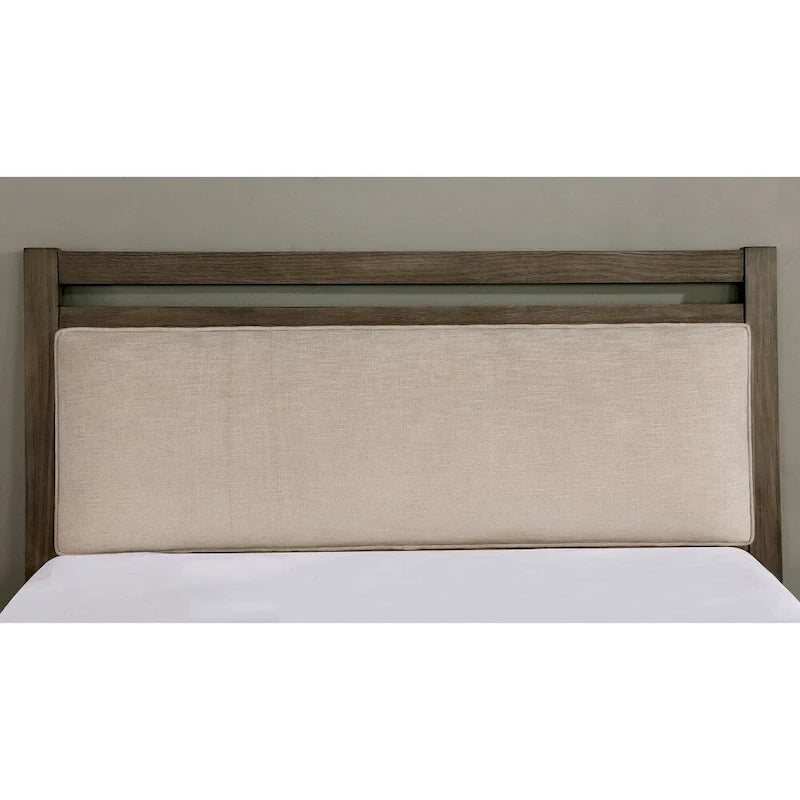Lit plateforme capitonné gris-beige chaud — Transitionnel, très grand lit / grand lit / grand lit double