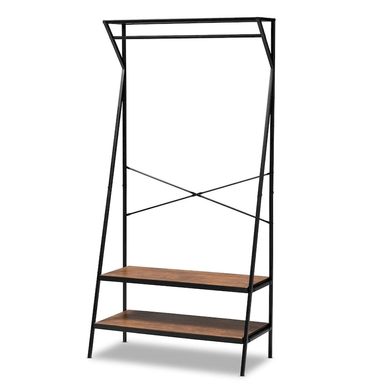 Porte-manteau d'entrée industriel rustique marron et noir avec étagères