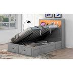 Lit plate-forme hydraulique pleine grandeur gris avec tête de lit LED, 1 personne