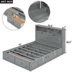 Lit plate-forme hydraulique pleine grandeur gris avec tête de lit LED, 1 personne