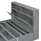 Lit plate-forme hydraulique pleine grandeur gris avec tête de lit LED, 1 personne