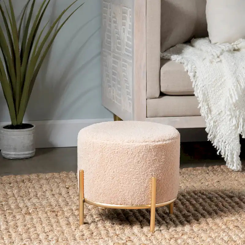 Tabouret rond rembourré en sherpa crème - 1 place