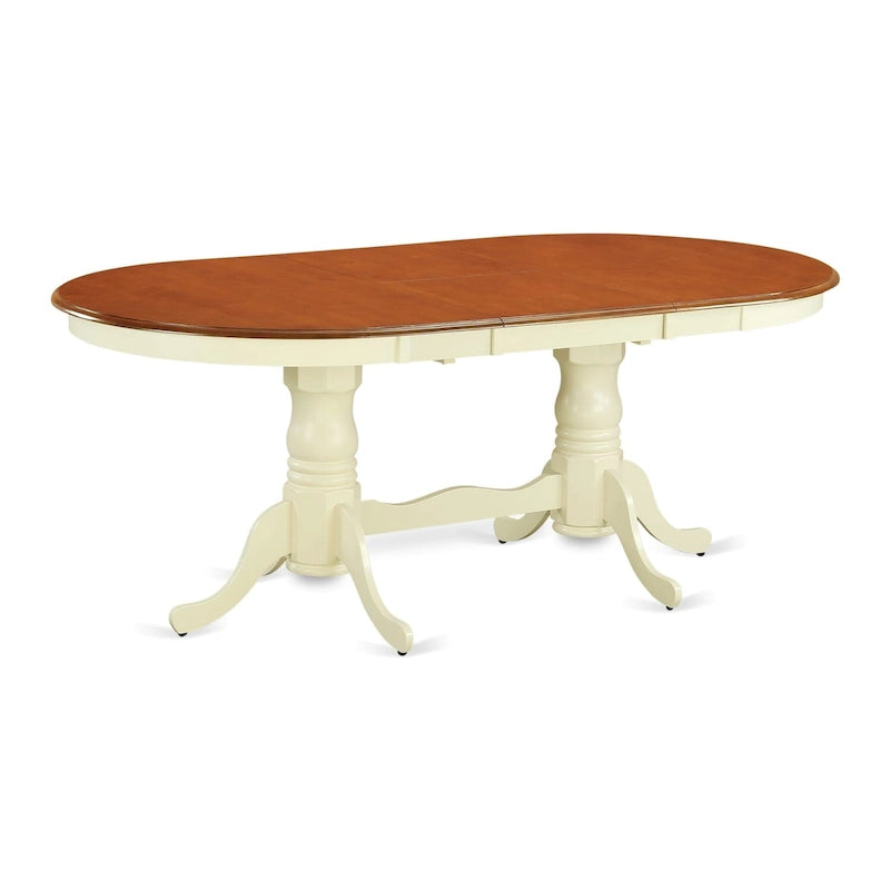 Table à manger ovale, avec rallonge papillon et double piédestal, 4-6 places (brun selle / cerisier crémeux / cerisier noir)