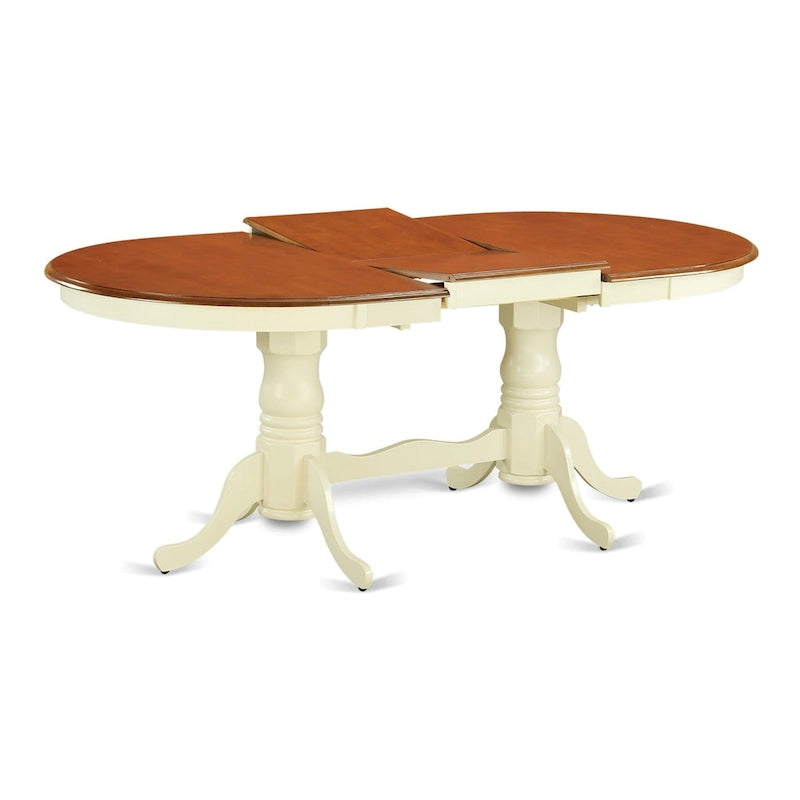 Table à manger ovale, avec rallonge papillon et double piédestal, 4-6 places (brun selle / cerisier crémeux / cerisier noir)