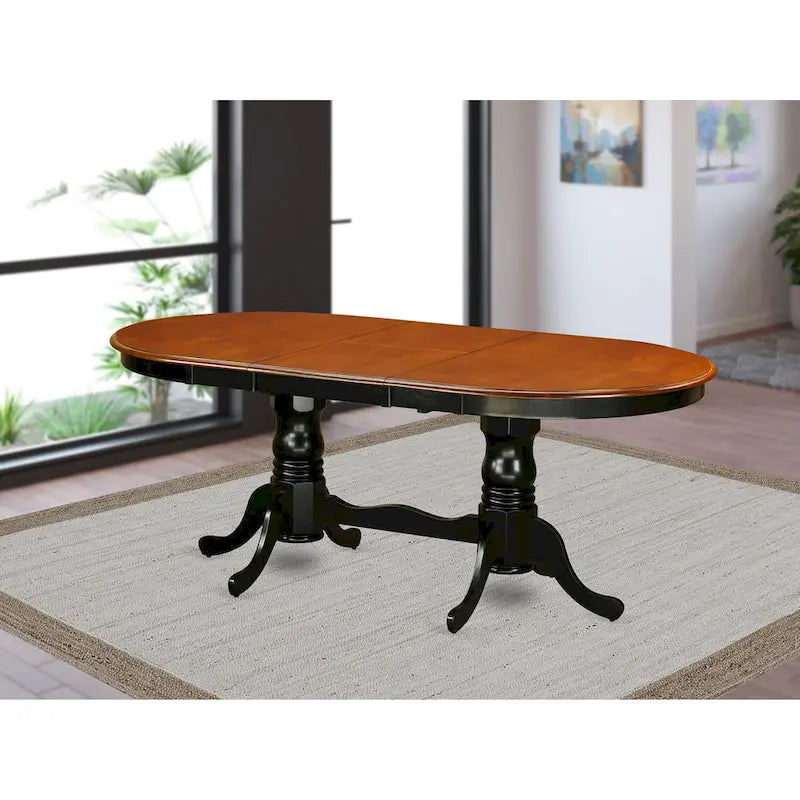 Table à manger ovale, avec rallonge papillon et double piédestal, 4-6 places (brun selle / cerisier crémeux / cerisier noir)