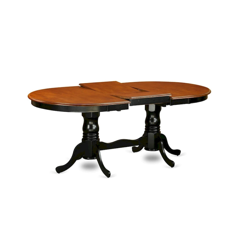 Table à manger ovale, avec rallonge papillon et double piédestal, 4-6 places (brun selle / cerisier crémeux / cerisier noir)