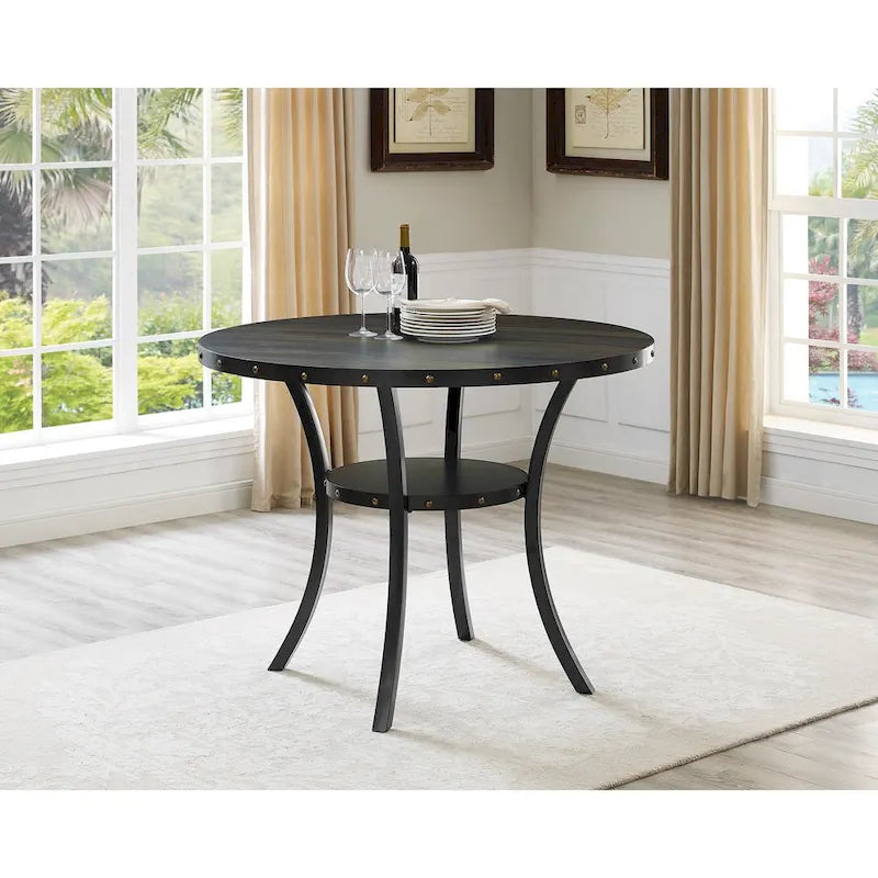 Table de salle à manger ronde brune de hauteur comptoir, 4 à 6 places