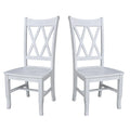 Chaises de salle à manger doubles à dossier en X en bois massif, vieilli, blanc/noir – Lot de 2