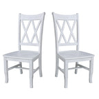Chaises de salle à manger doubles à dossier en X en bois massif, vieilli, blanc/noir – Lot de 2
