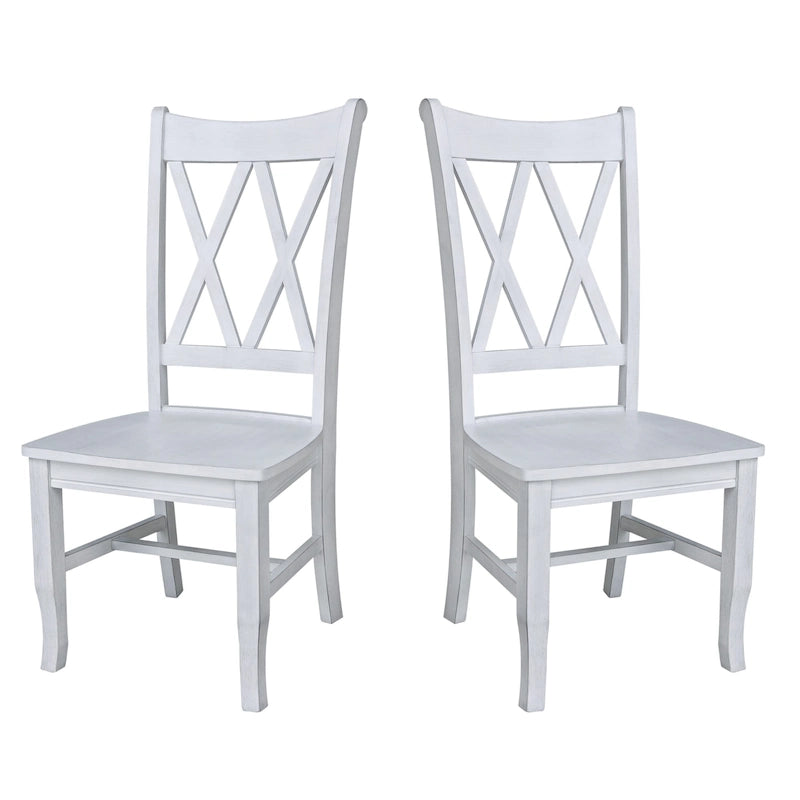 Chaises de salle à manger doubles à dossier en X en bois massif, vieilli, blanc/noir – Lot de 2