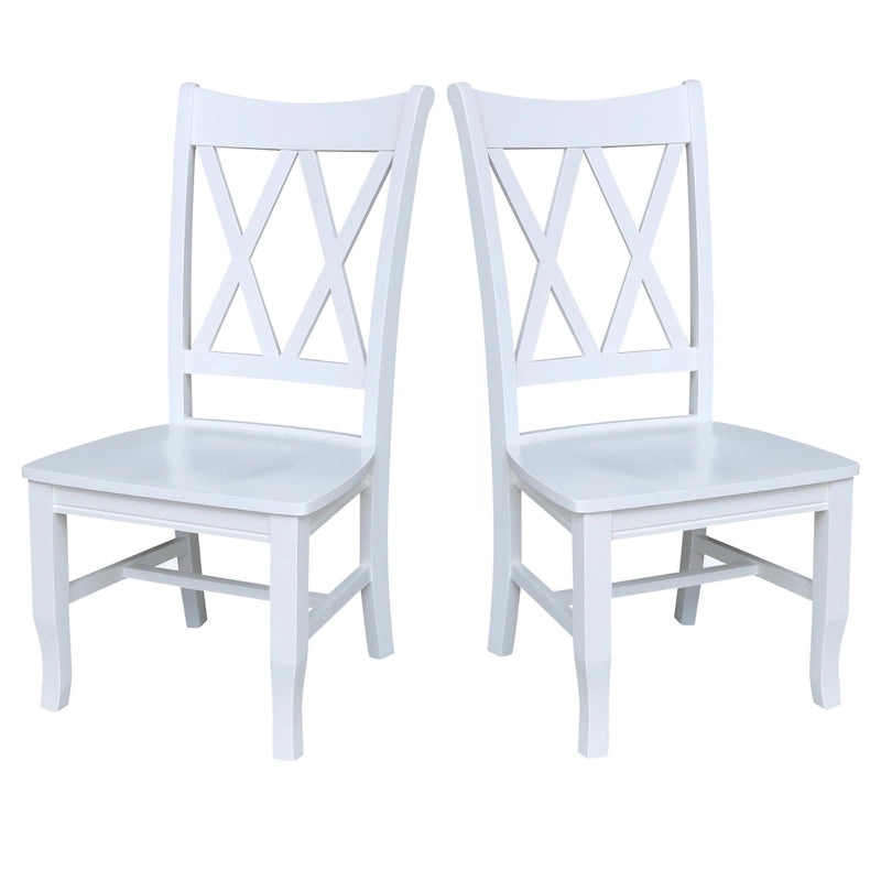 Chaises de salle à manger doubles à dossier en X en bois massif, vieilli, blanc/noir – Lot de 2