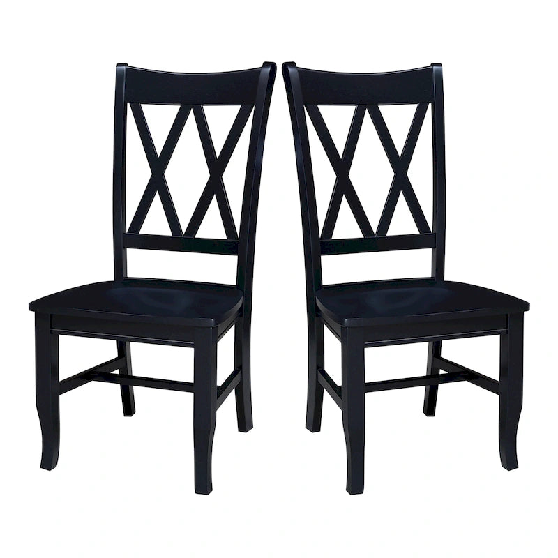 Chaises de salle à manger doubles à dossier en X en bois massif, vieilli, blanc/noir – Lot de 2