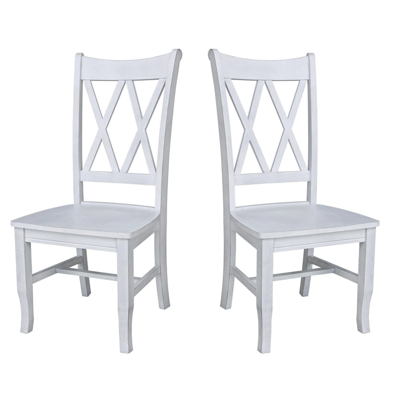 Chaises de salle à manger doubles à dossier en X en bois massif, vieilli, blanc/noir – Lot de 2