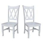 Chaises de salle à manger doubles à dossier en X en bois massif, vieilli, blanc/noir – Lot de 2