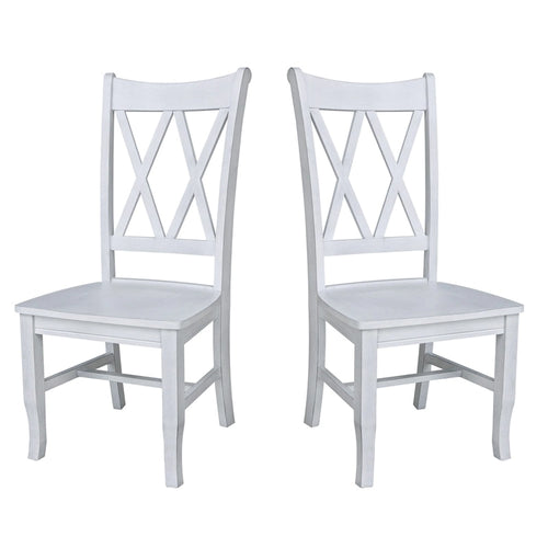 Chaises de salle à manger doubles à dossier en X en bois massif, vieilli, blanc/noir – Lot de 2