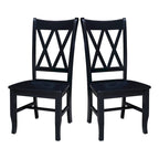 Chaises de salle à manger doubles à dossier en X en bois massif, vieilli, blanc/noir – Lot de 2