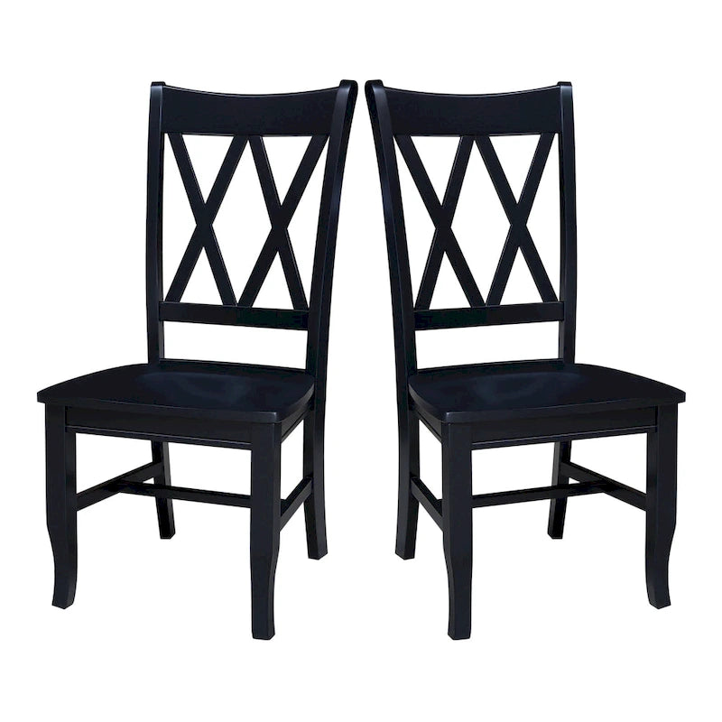 Chaises de salle à manger doubles à dossier en X en bois massif, vieilli, blanc/noir – Lot de 2